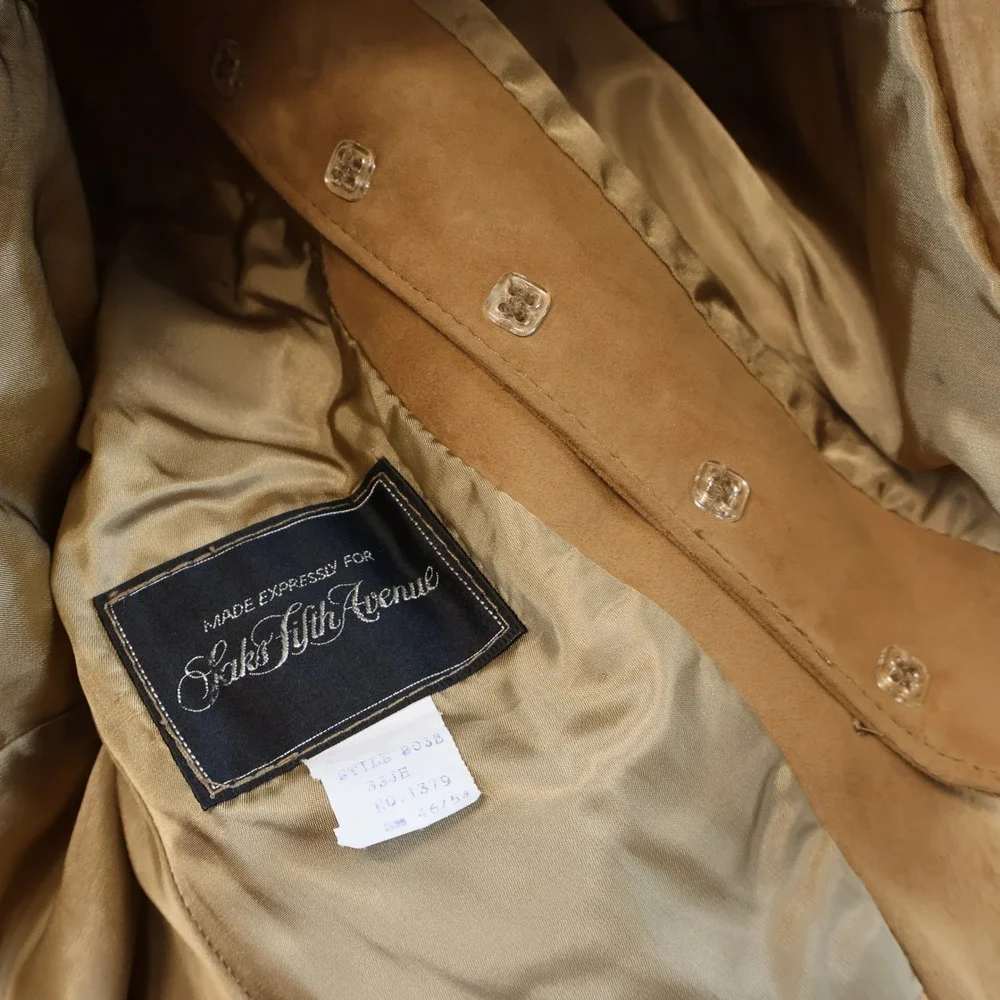 Saks Fifth Avenue Mens 46 Suede Vest Tan Brown Vintage Button Front Waistcoat